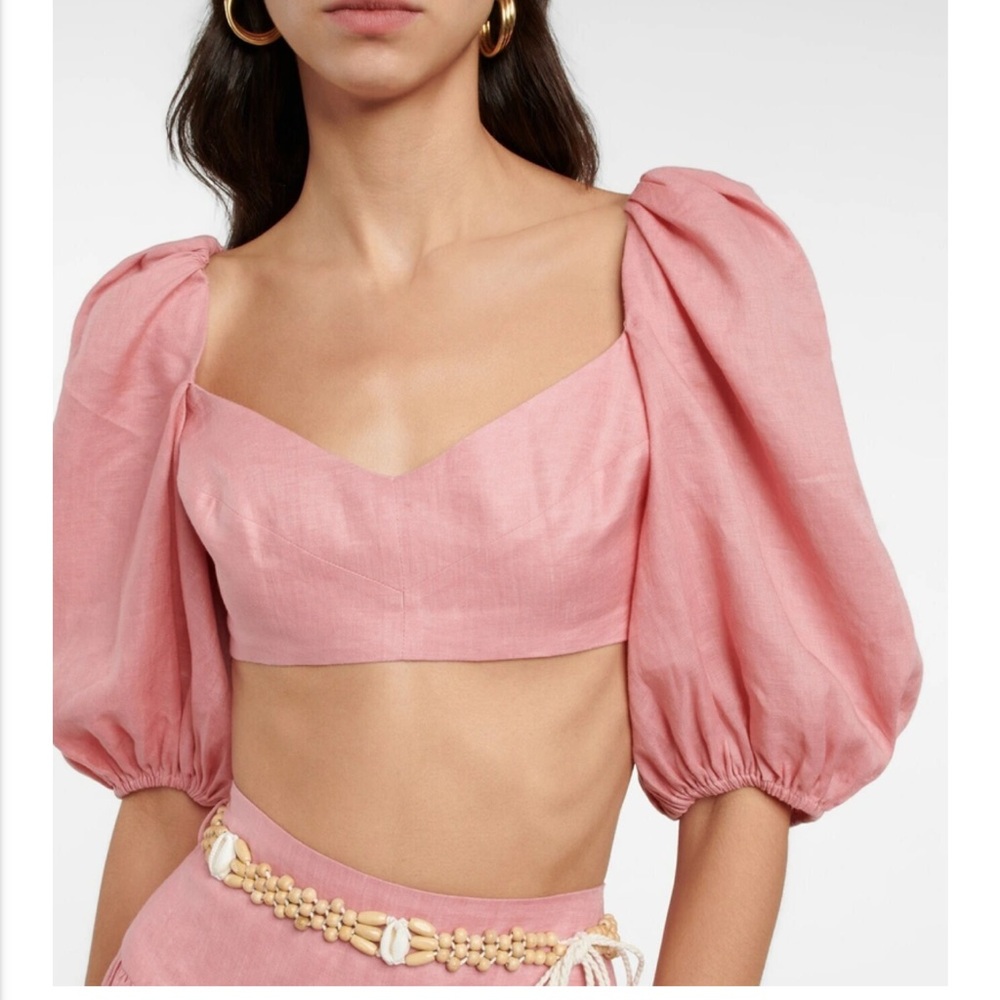 Zimmermann Pink Jeannie puff sleeve linen crop top size 1 small